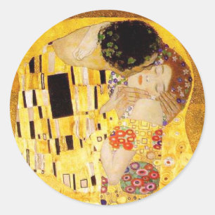Gustav Klimt The Kiss Classic Painting Round Sticker