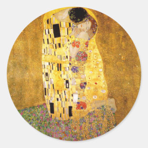 Gustav Klimt The Kiss Classic Painting Round Sticker