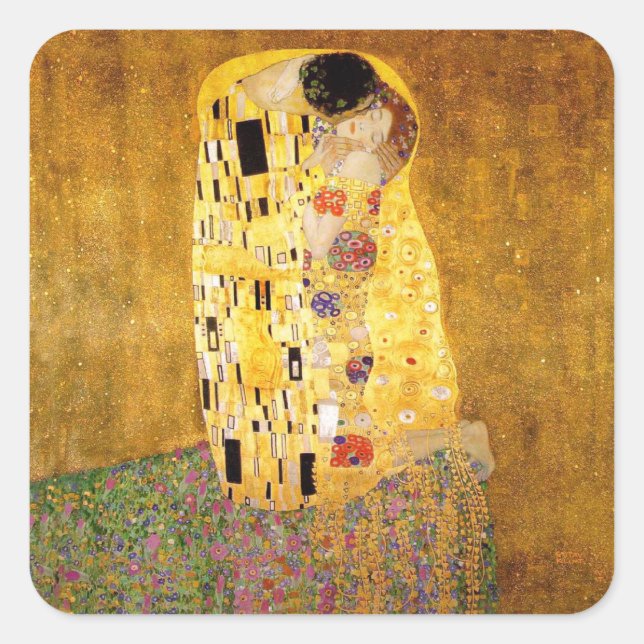 Gustav Klimt The Kiss Classic Painting Square Sticker (Front)