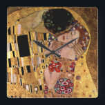 Gustav Klimt: The Kiss (Detail) Square Wall Clock<br><div class="desc">A beautiful classic wall clock featuring a romantic couple sharing a kiss,  painted by the Austrian symbolist painter Gustav Klimt.</div>
