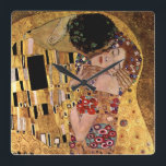 Gustav Klimt: The Kiss (Detail) Square Wall Clock<br><div class="desc">A beautiful classic wall clock featuring a romantic couple sharing a kiss,  painted by the Austrian symbolist painter Gustav Klimt.</div>