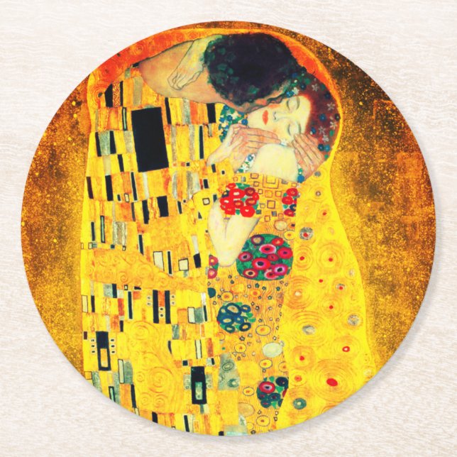 Gustav Klimt The Kiss Round Paper Coaster (Front)