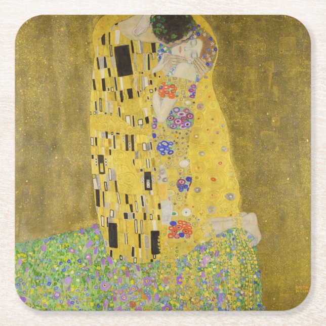 Gustav Klimt - The Kiss Square Paper Coaster (Front)