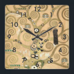 Gustav Klimt - The Tree of Life, Stoclet Frieze Square Wall Clock<br><div class="desc">The Tree of Life,  Stoclet Frieze,  central part of left panel - Gustav Klimt,  Cardboard,  1909</div>