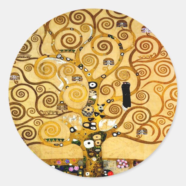 Gustav Klimt Tree of Life: Art Nouveau Symbolist Classic Round Sticker (Front)