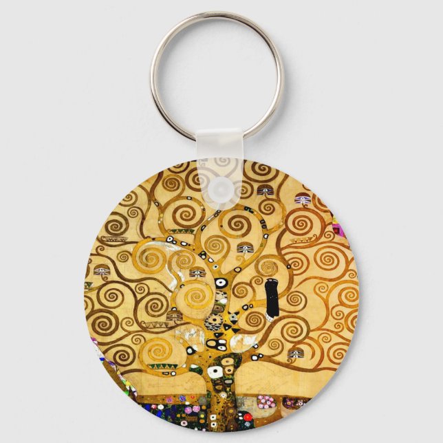 Gustav Klimt Tree of Life: Art Nouveau Symbolist Keychain (Front)