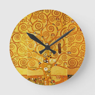 Gustav Klimt Tree of Life: Art Nouveau Symbolist Round Clock