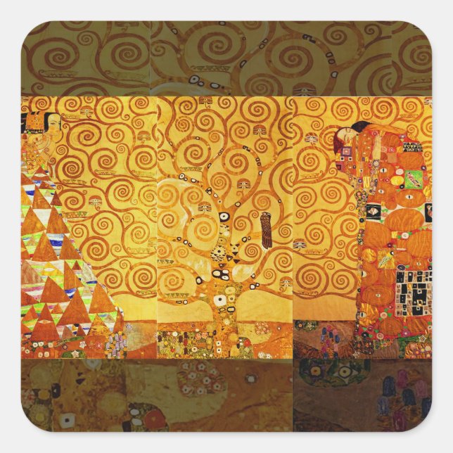 Gustav Klimt Tree of Life: Art Nouveau Symbolist Square Sticker (Front)
