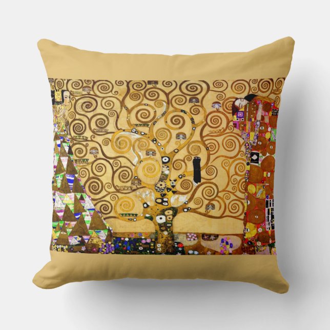 Gustav Klimt Tree of Life: Art Nouveau Symbolist Throw Pillow (Front)