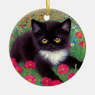 Gustav Klimt Tuxedo Cat Ceramic Ornament