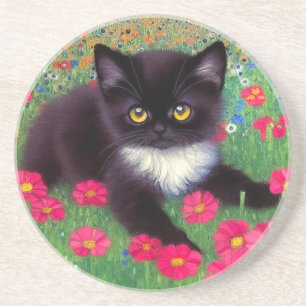 Gustav Klimt Tuxedo Cat Coaster