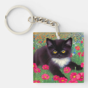 Gustav Klimt Tuxedo Cat Keychain