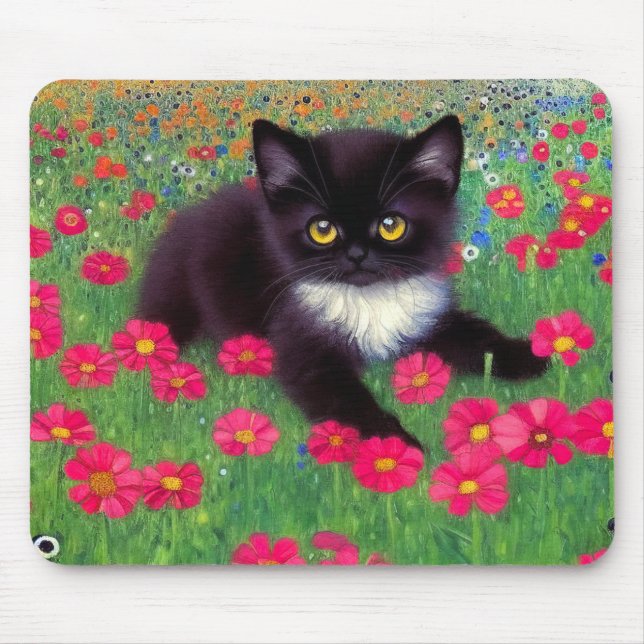 Gustav Klimt Tuxedo Cat Mouse Pad (Front)