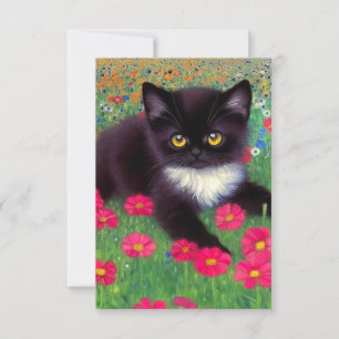Gustav Klimt Tuxedo Cat RSVP Card