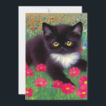 Gustav Klimt Tuxedo Cat Save The Date<br><div class="desc">Card featuring a Gustav Klimt tuxedo cat! This adorable black and white kitty sits in a field of red,  blue,  white,  and orange flowers. An awesome gift for cat lovers and Austrian art enthusiasts!</div>