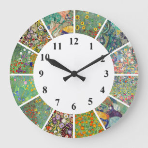 Gustav Klimt Wall Clock Blue Green Floral Patterns