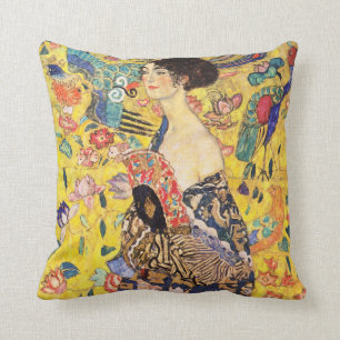 Gustav Klimt , Woman with fan Throw Pillow