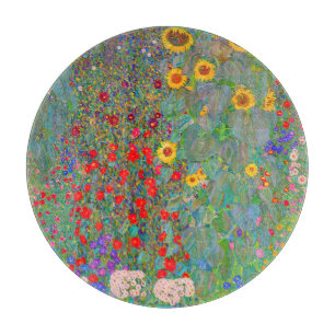 Gustav Klimt's Farm Garden with Sunflowers  Cutting Board