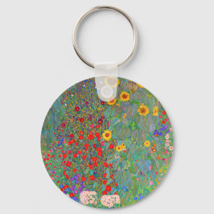 Gustav Klimt's Farm Garden with Sunflowers Keychain