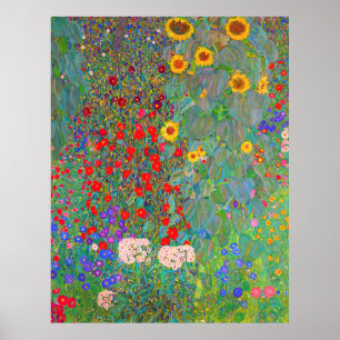 Gustav Klimt's Farm Garden with Sunflowers  Poster