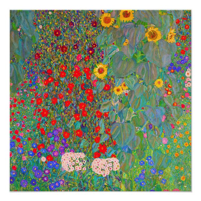 Gustav Klimt's Farm Garden with Sunflowers  Poster (Front)