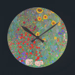 Gustav Klimt's Farm Garden with Sunflowers    Round Clock<br><div class="desc">Gustav Klimt's Farm Garden with Sunflowers   Round Clock.</div>