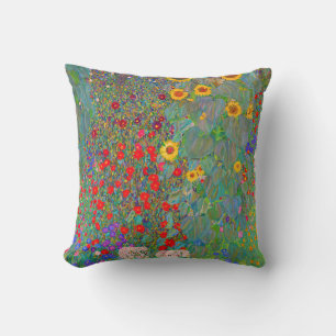 Gustav Klimt's Farm Garden with Sunflowers  Throw Pillow