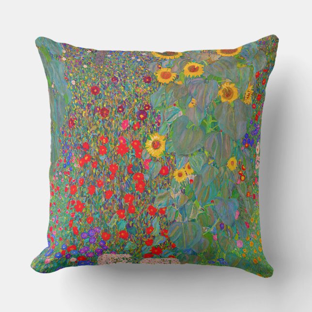 Gustav Klimt's Farm Garden with Sunflowers  Throw Pillow (Front)