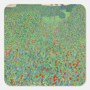 Gustav Klimt's painting, Mohnfeld Square Sticker