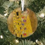 Gustav Klimt's The Kiss famous painting.    Glass Ornament<br><div class="desc">Gustav Klimt's The Kiss famous painting. Glass Ornament
Famous Gustav Klimt painting.</div>