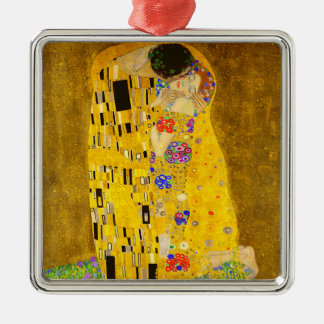 Gustav Klimt's The Kiss famous painting. Metal Ornament