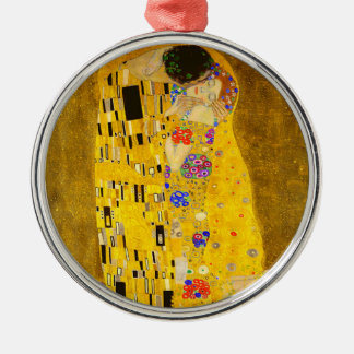 Gustav Klimt's The Kiss famous painting. Metal Ornament