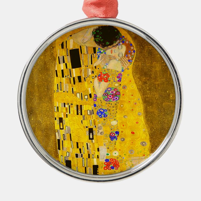 Gustav Klimt's The Kiss famous painting.    Metal Ornament (Front)