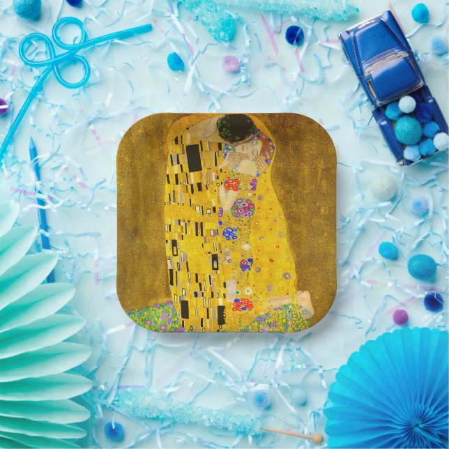 Gustav Klimt's The Kiss famous painting.   Paper Plate (Party)