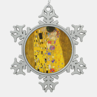 Gustav Klimt's The Kiss famous painting. Snowflake Pewter Christmas Ornament