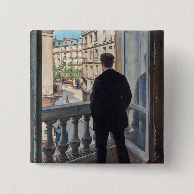 Gustave Caillebotte - Man at the Window 2 Inch Square Button (Front)