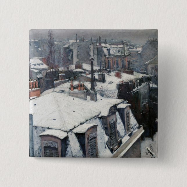Gustave Caillebotte - Rooftops in the Snow 2 Inch Square Button (Front)