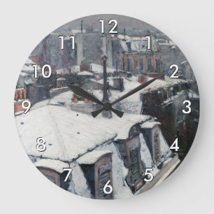 Gustave Caillebotte - Rooftops in the Snow Large Clock