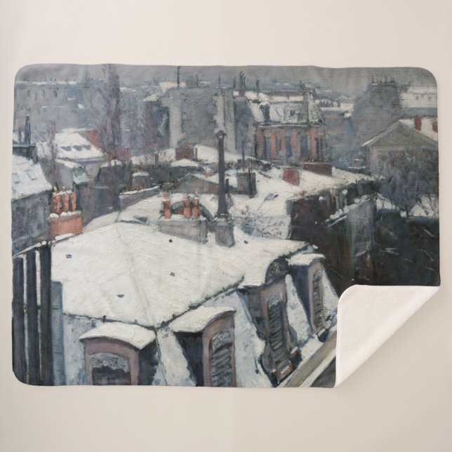 Gustave Caillebotte - Rooftops in the Snow Sherpa Blanket (Front (Horizontal))
