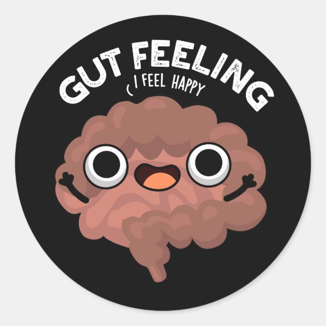 Gut Feeling Funny Anatomy Intestine Pun Dark BG Classic Round Sticker (Front)