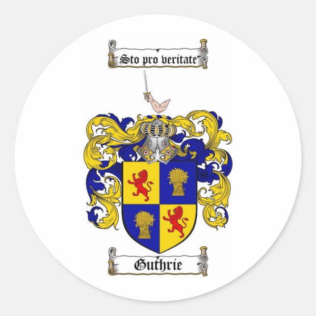 GUTHRIE FAMILY CREST -  GUTHRIE COAT OF ARMS CLASSIC ROUND STICKER (Front)
