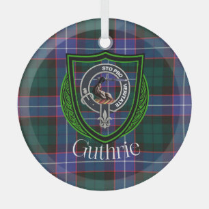 Guthrie Scottish Clan Tartan & Crest Glass Ornament