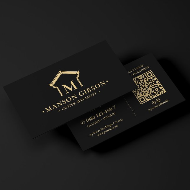 Gutter Contractor Logo Black Modern QR Code Business Card (Gutter Contractor Logo Black Modern QR Code Business Card
)