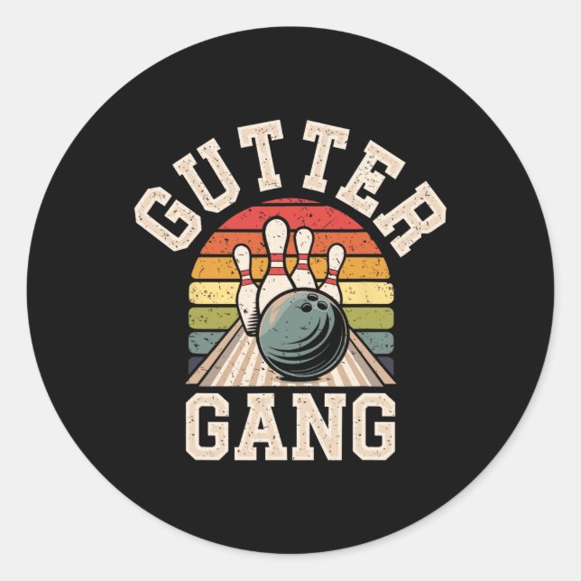 Gutter Gang Bowling Funny Bowler  Classic Round Sticker (Front)