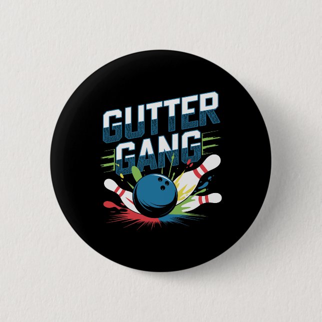 Gutter Gang Shirt Funny Bowling Shirts Gutter Bowl 2 Inch Round Button (Front)
