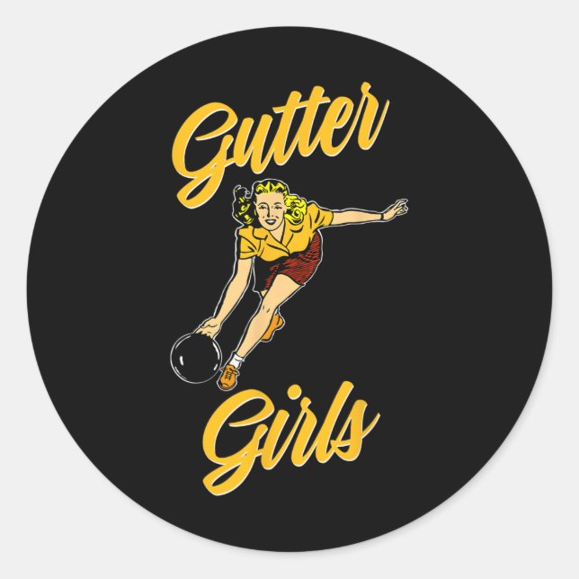 Gutter Girls Funny Retro Bowling Team Gift  Classic Round Sticker (Front)