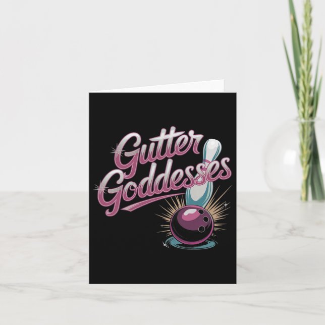 Gutter Goddesses Funny Womens Matching Bowling Tea Card (Front)