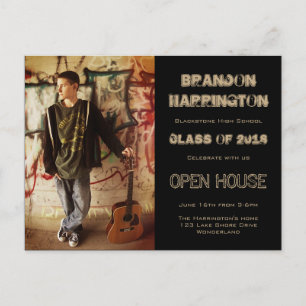 Guy Grad Grunge Photo Open House Invitation Postcard
