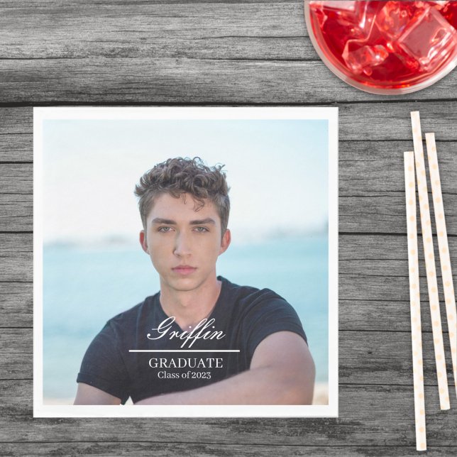 Guy Grad Modern Graduate Custom Photo Napkin (Creator Uploaded)