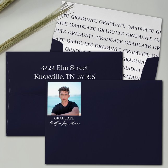 Guy Grad Modern Photo Return Address Envelope (Creator Uploaded)